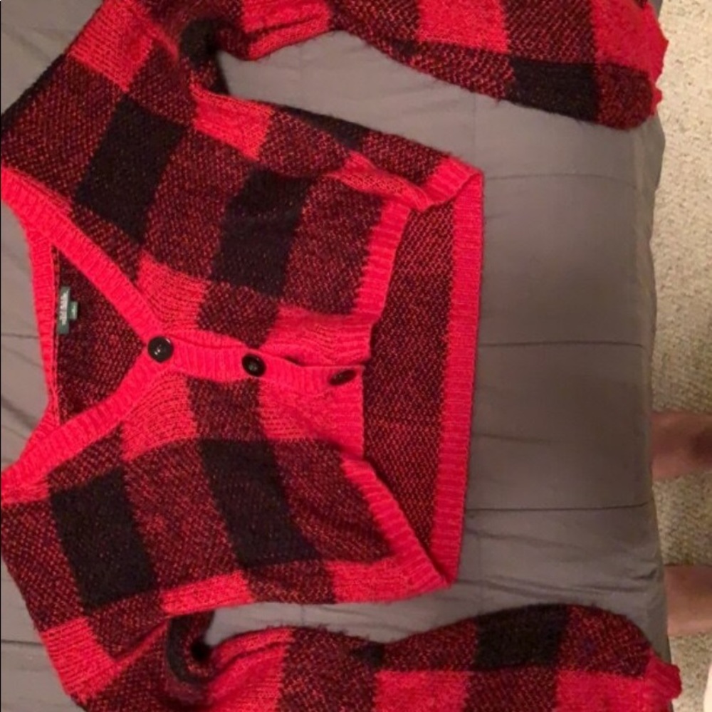 Red plaid cropped sweater